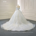 Jancember RSM67131 Vestido de novia de lujo con hombros descubiertos y manga completa con lentejuelas y abalorios